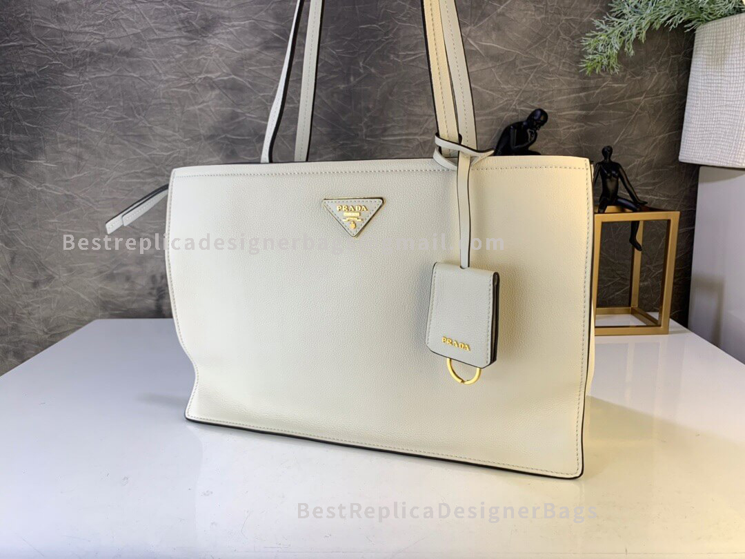 Prada White Leather Tote In Grained GHW 122